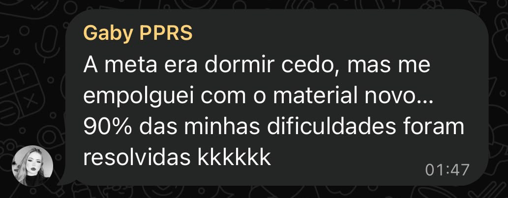 Depoimento de aluna Gaby sobre material de Marcos Brito para a reta final PPRS