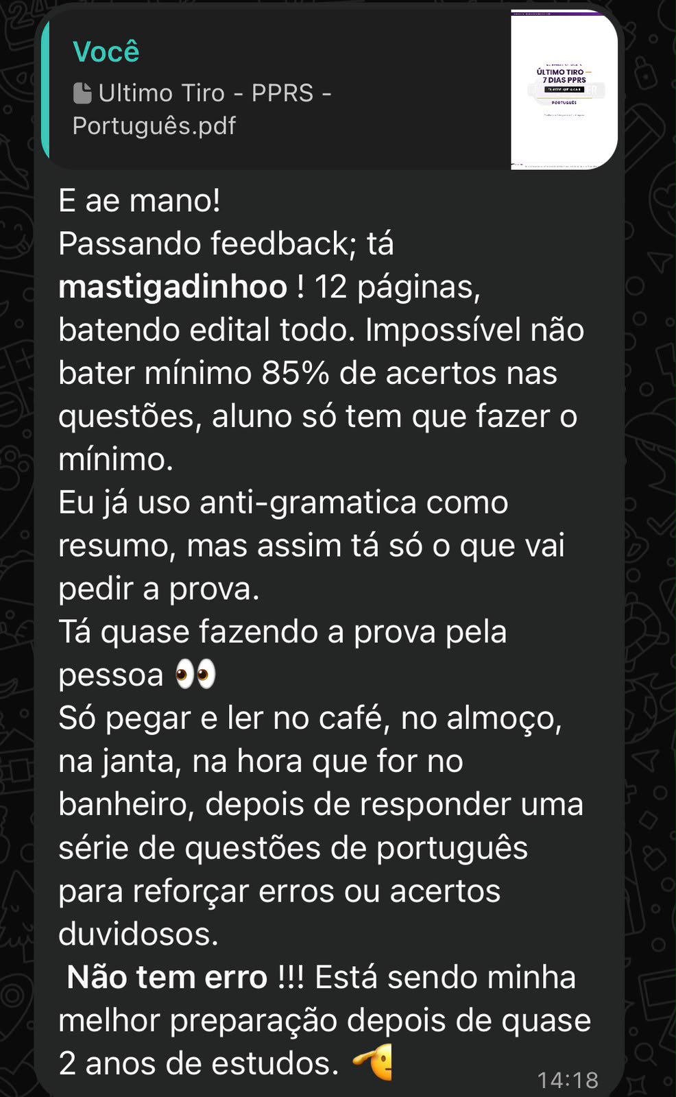 Depoimento sobre material de Marcos Brito para a reta final PPRS