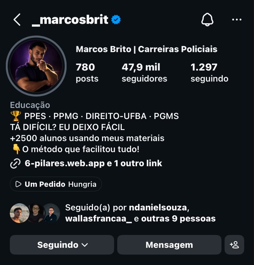 Perfil de Marcos Brito no Instagram com 47,9 mil seguidores